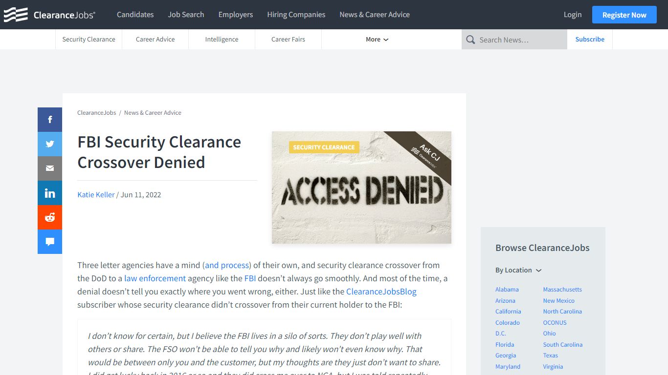 FBI Security Clearance Crossover Denied - ClearanceJobs