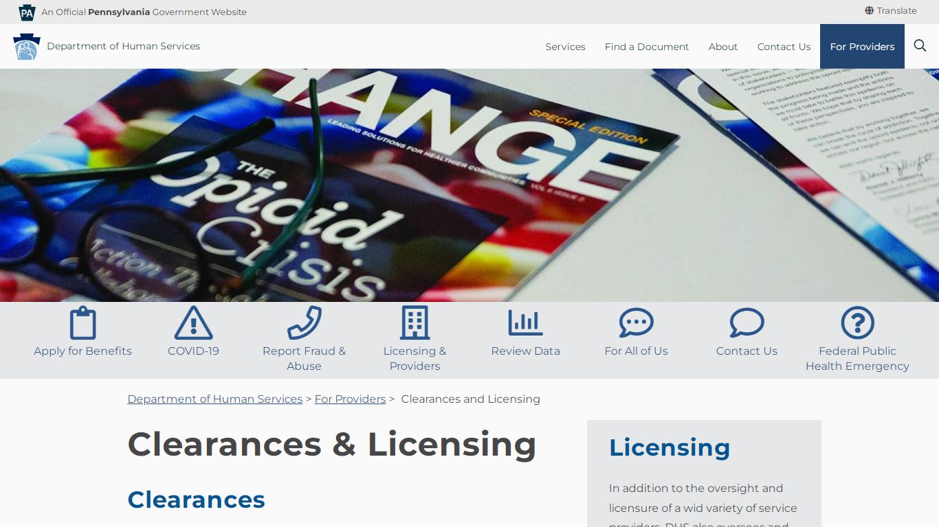 Clearances & Licensing - Department of Human Services